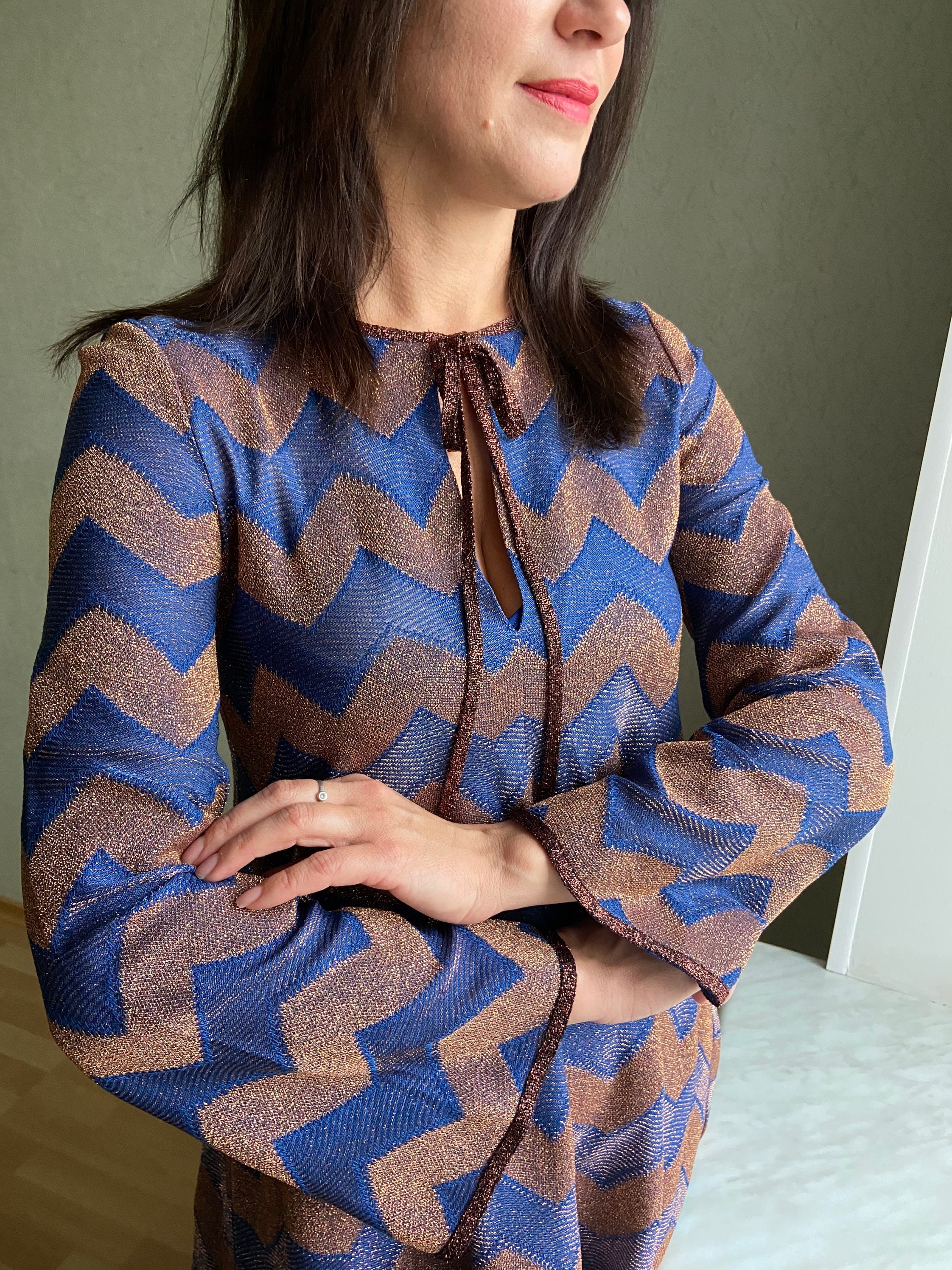 MISSONI Blue Striped Zigzag Dress, A-siluet Dress, Chevron Print Dress ,  Metallic Knit Dress, Size XS/S - Etsy