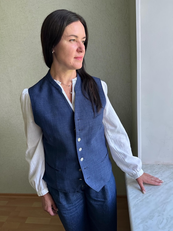 Elegant Vintage style Blue vest , Navy Blue Waistcoat, Elegant Slim Fit vest with Adjustable Back Strap, Tailored Waistcoat, unisex vest