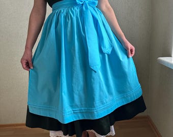 Light Blue Cotton Dirndl Apron, half Dirndl  apron For Trachten Dress,  farmhouse apron, Traditional Austrian wear, Cottagecore look