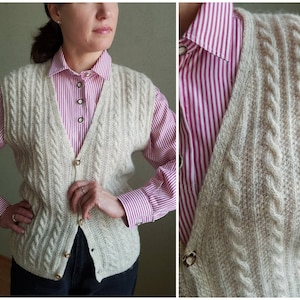 Vintage vest, handmade wool vest, cable knit, size M image 1
