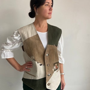 Leather vest, Vintage vest,  leather Dirndl vest, Austrian genuine suede vest, , leather Western biker vest, Bavarian vest