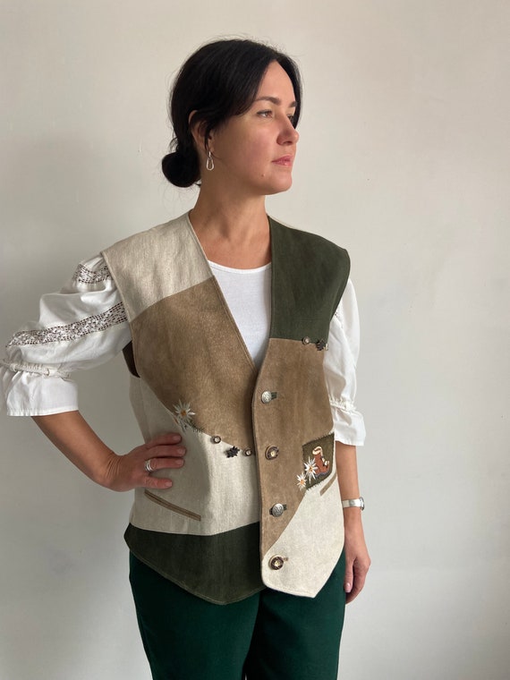 Leather vest, Vintage vest,  leather Dirndl vest,… - image 1