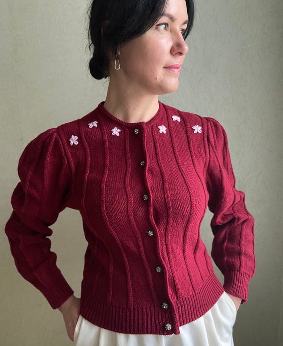 Vintage cardigan, knitted Austrian cardigan, puff… - image 1