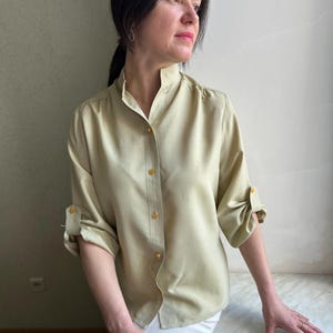 Vintage Blouse, silk Blouse, wide  sleeves blouse , silk shirt, secretary blouse