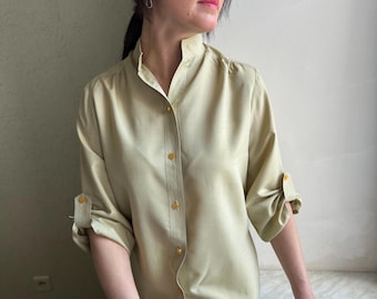 Camicetta vintage, camicetta di seta, camicetta a maniche larghe, camicia di seta, camicetta da segretaria