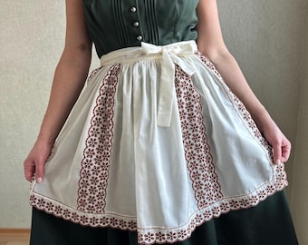 Vintage Embroidered Dirndl Apron, Off-White Cotton Austrian  Apron with Brown Cutwork, Traditional Trachten Folk Costume Accessory