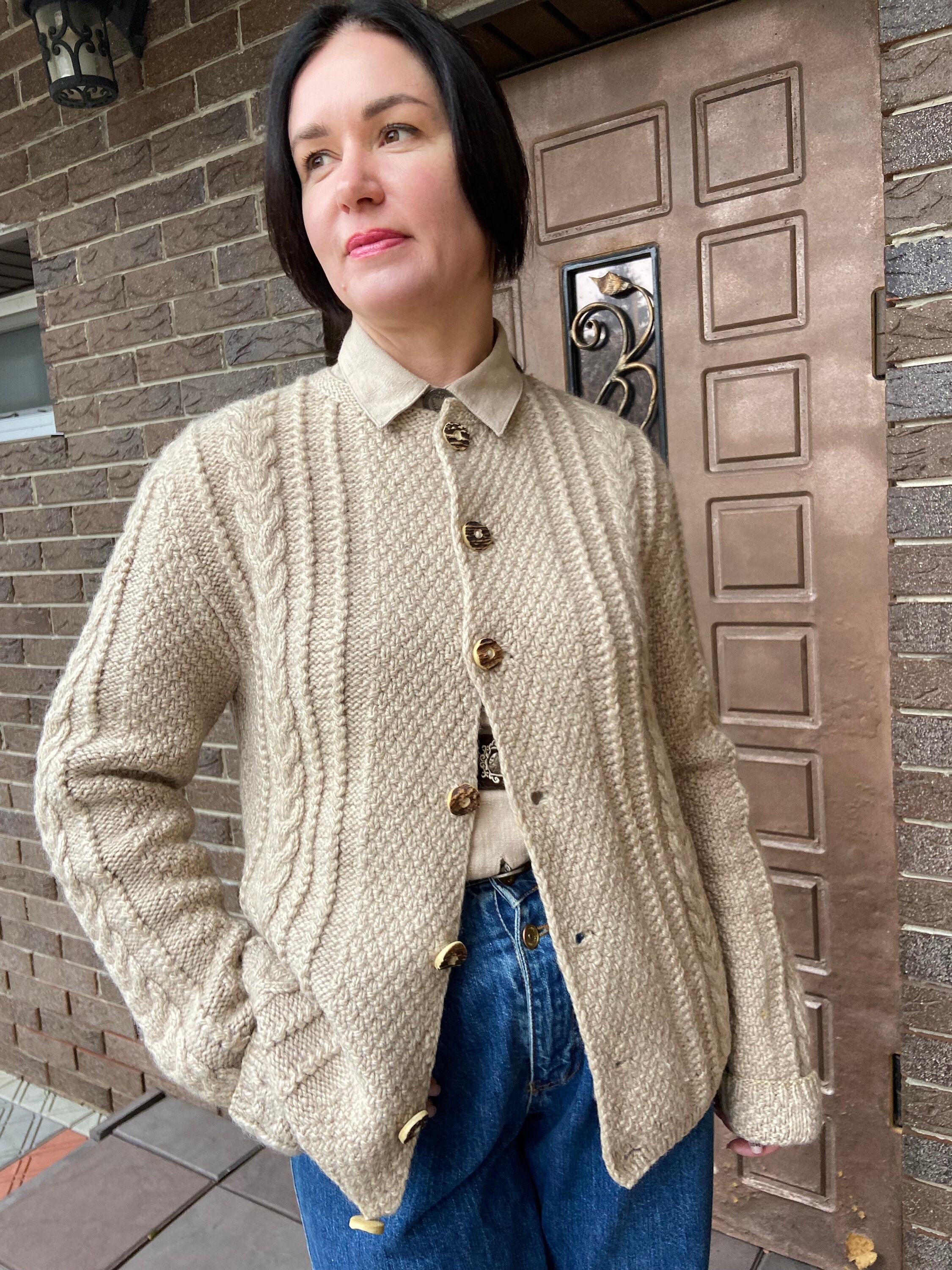 Vintage Cardigan, Knitted Austrian Cardigan, Beige Cardigan Vintage Cardigan, Knitted Austrian Cardigan, Beige Cardigan