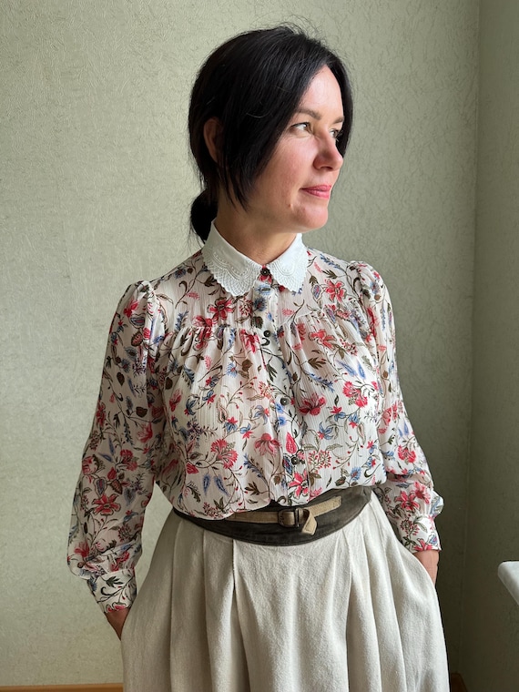 Vintage Blouse, Vintage Style Blouse, Floral Print Blouse