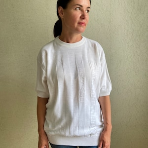 Vintage Gianni Versace sweater, Short sleeve sweater, white striped jumper, vintage jumper, made in Italy