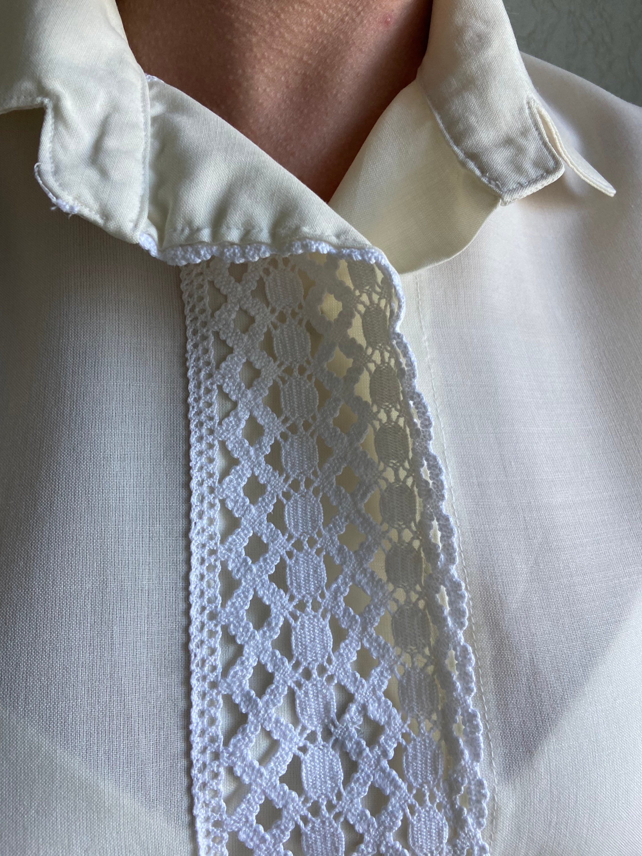 Vintage White Blouse, Vintage Blouse With Lace, Wide Sleeves
