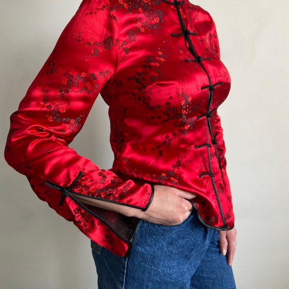 Chinese style blouse, red kimono, robe cover, Chi… - image 3