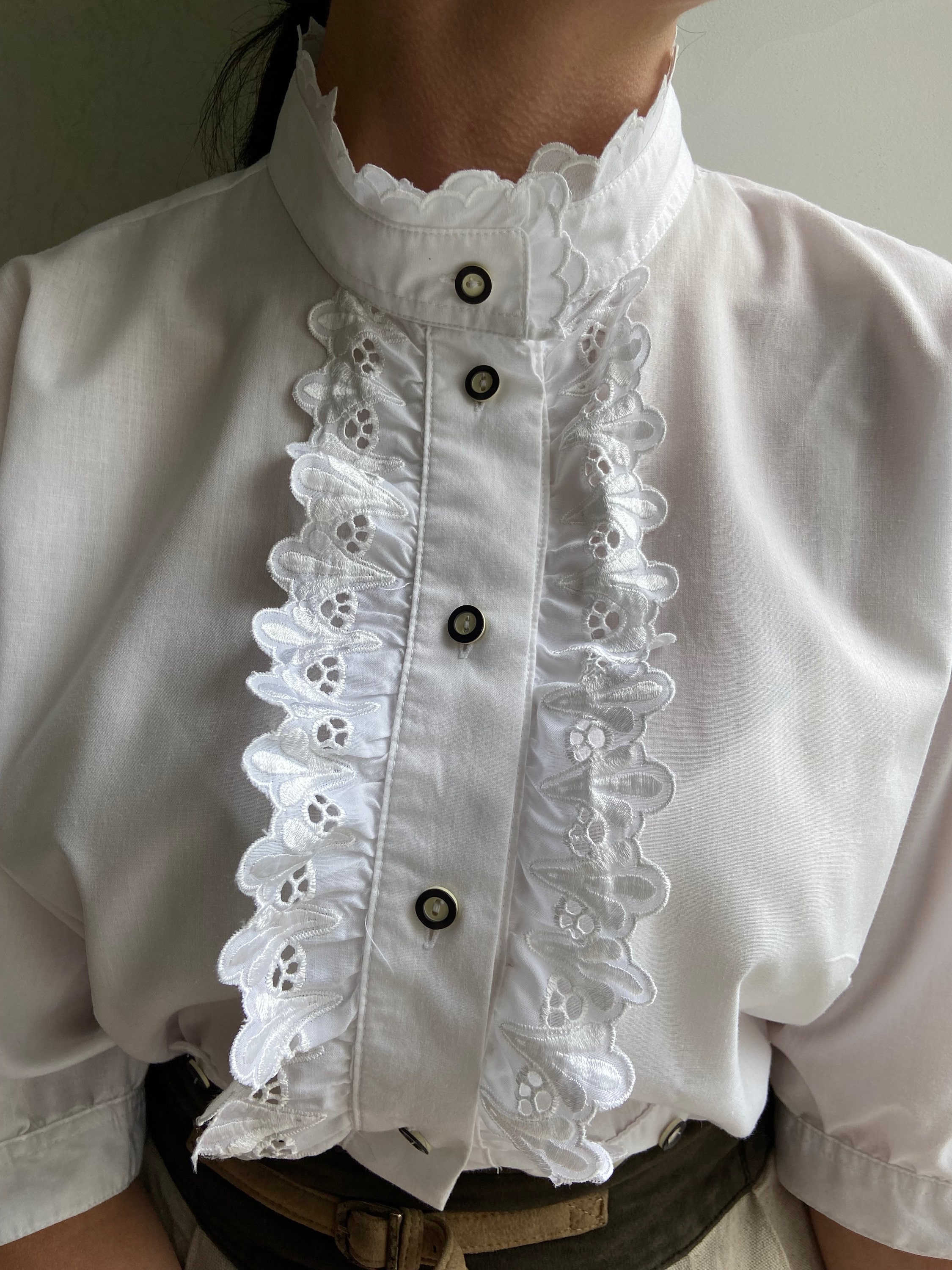 Vintage White Blouse, , Puffy Sleeves Embroidered Blouse Vintage White Blouse, , Puffy Sleeves Embroidered Blouse