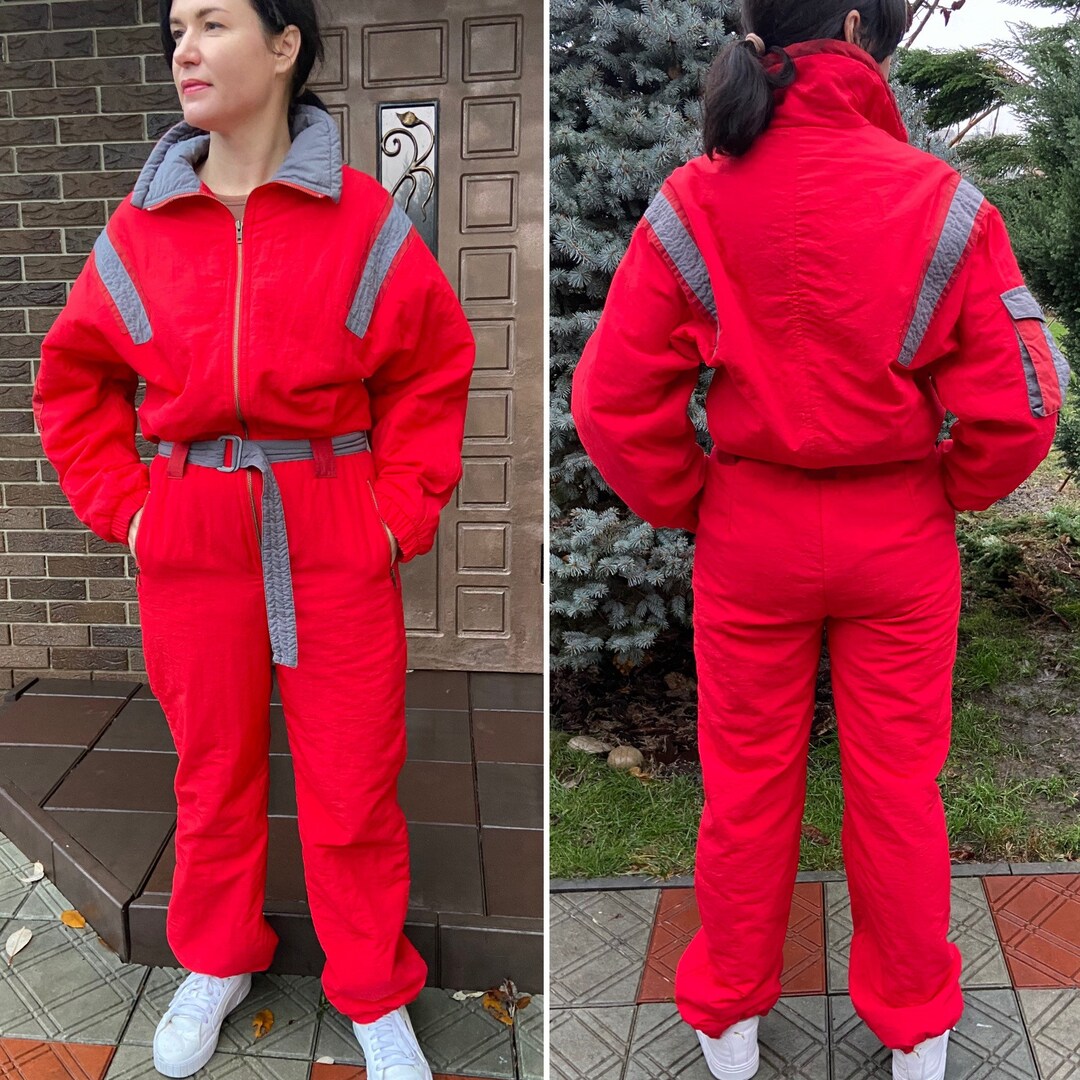 Vintage Ski Suit, Women Ski Suit, 80s Vintage Multicolor Winter Ski Overalls , Vintage Snowsuit