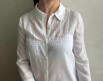 CLAUDIE PIERLOT パリで購入 白 レース　ブラウス 美品 Claudie Pierlot White Embroidery Blouse, 100% Modal Broderie