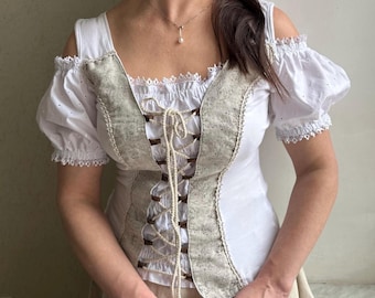 Dirndl top, Dirndl blouse, Vintage cropp  blouse, Austrian cropp blouse,  puffy sleeves, Bavarian blouse, Oktoberfest top