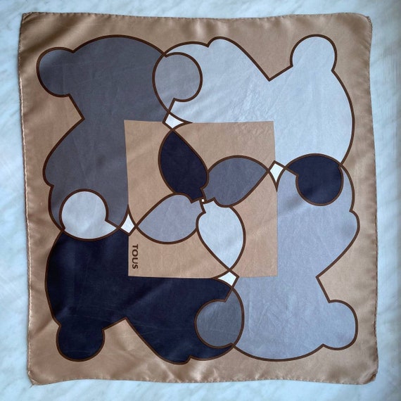 Foulard Vintage 100% Soie - Dimensions 86 X 94 Cm - Couleur Marron - Style Bandana Ou Carré - Occasion