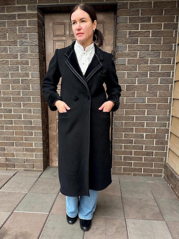 Black Pure Wool Reversible Coat, Vintage Made Elegant Winter Coat
