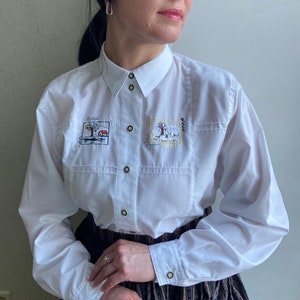 Vintage Bluse, Österreichische Bluse, Trachtenbluse, Bluse Bavaria, Besticktes Tiroler Hemd