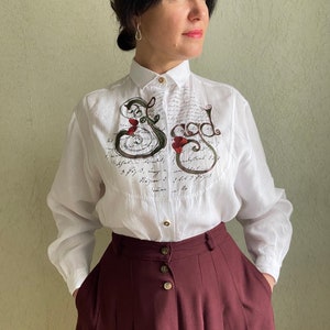 Vintage Bluse, weiße Bluse aus Baumwolle, Österreichische Bluse, Trachtenbluse, Bluse Bavaria, Gesticktes Tiroler Hemd