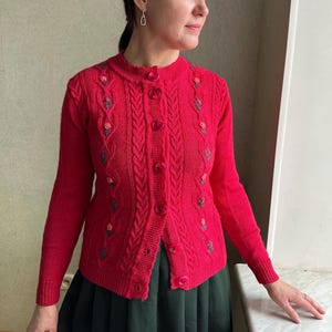 Cardigan austriaco vintage, cardigan austriaco lavorato a maglia, cardigan di lana, cardigan ricamato, cardigan floreale