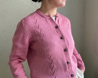 Vintage cardigan, puffy sleeves cardigan,  knitted cardigan, pink cardigan, wool sweater, wool cardigan