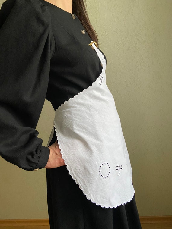 Vintage white  apron, half  cotton  apron,  white… - image 10