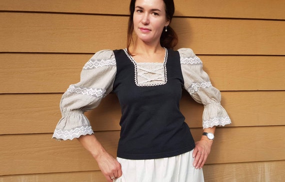 Vintage blouse, Dirndl blouse, puffy sleeves blou