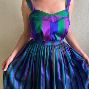 Vintage skirt, pleated silk skirt, multicolour striped Skirt, skirt, size M