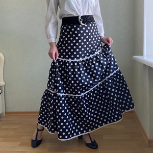 Maxi  cotton skirt, vintage polka dots skirt, full skirt, flared skirt