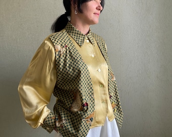 Blusa vintage, blusa austriaca, blusa Trachten, blusa bávara, camisa folklórica tirolesa bordada