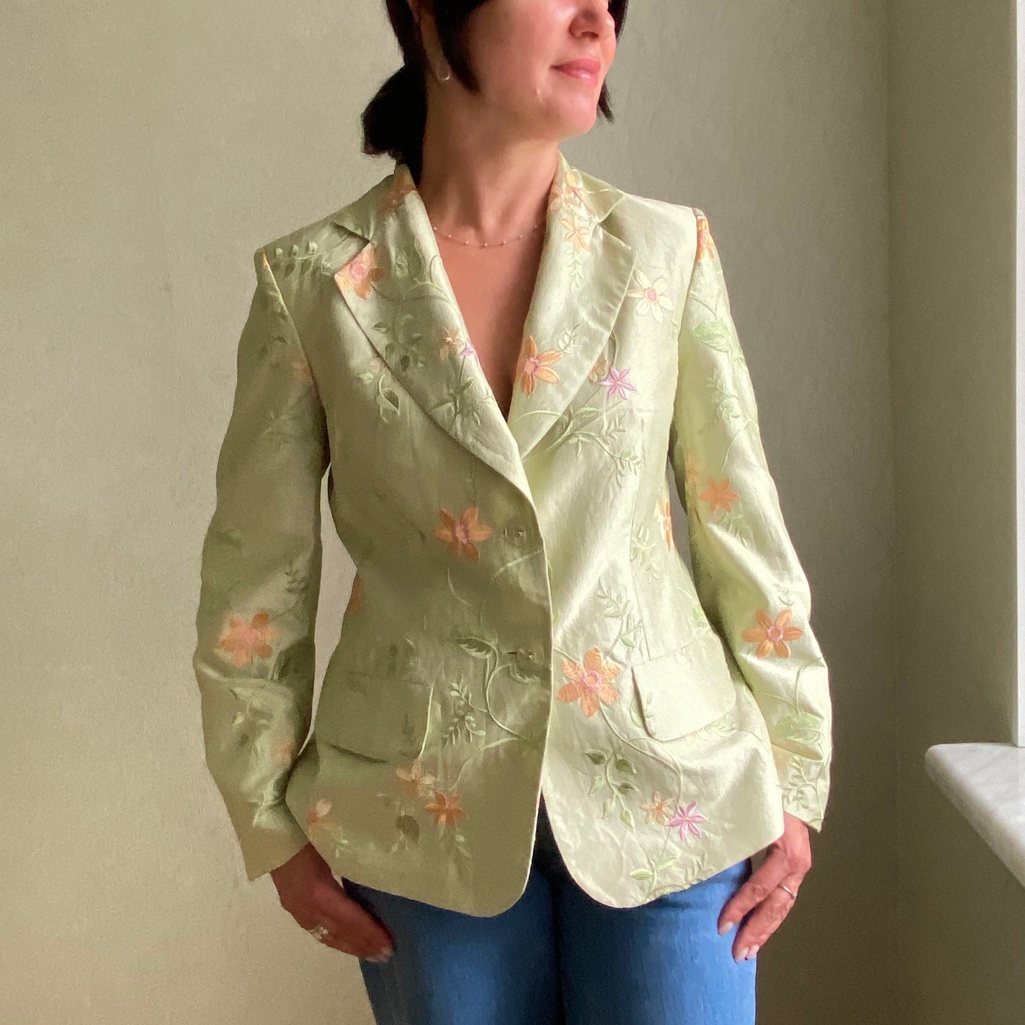 Vintage Floral Silk Blazer, ELEGANCE Paris Jacket, Size M - Etsy