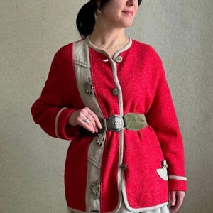 Vintage women cardigan, Austrian wool cardigan, Vintage wool jacket, Tratchen jacket, vintage wool coat