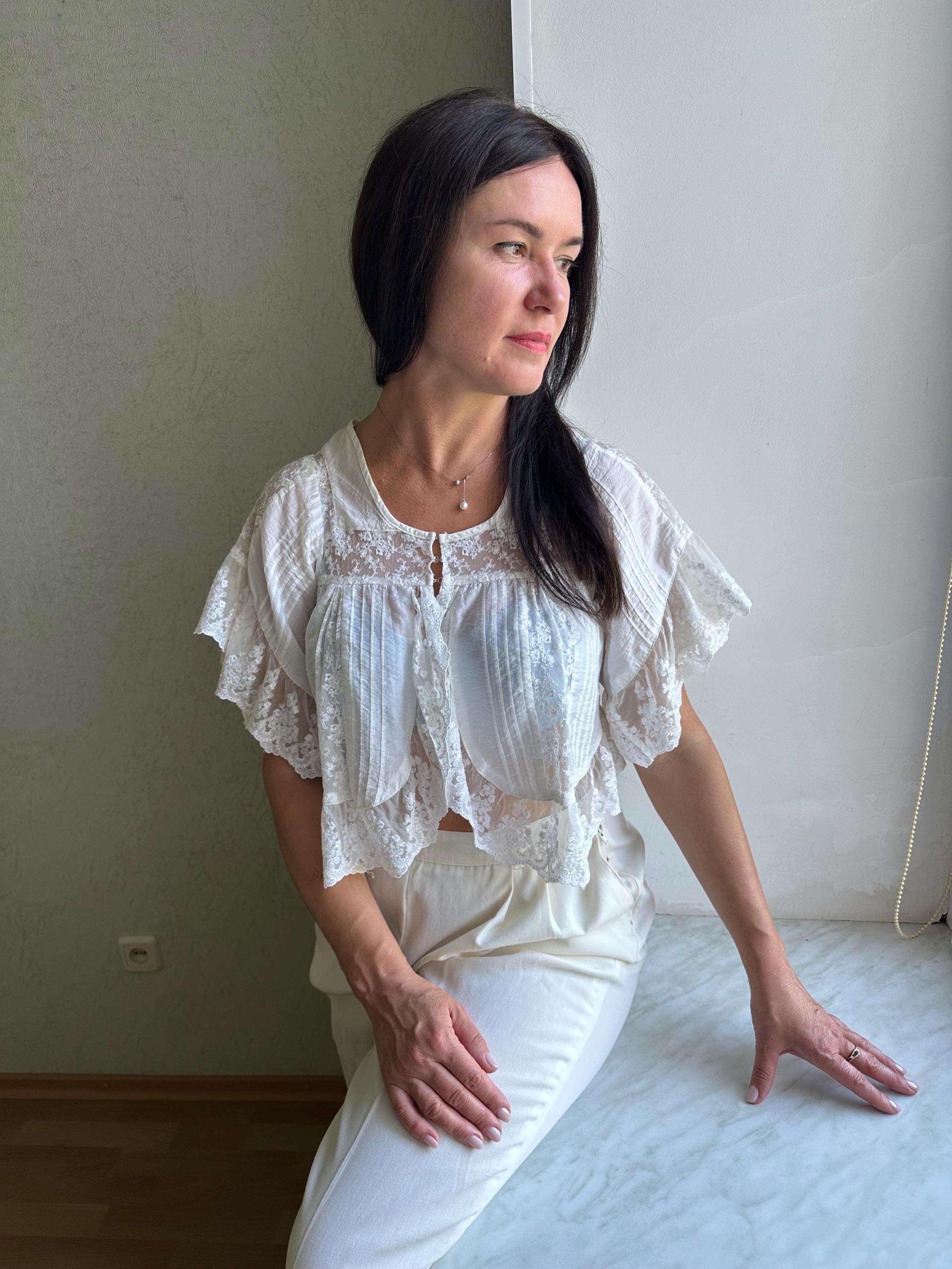 White Lace Short Sleeve Top - Etsy