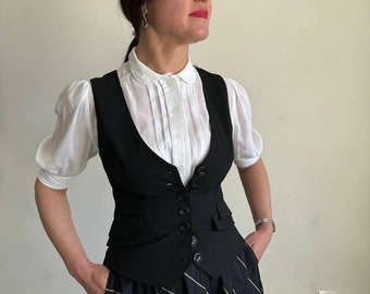 Vintage vest, dames donker vest, zwart vest