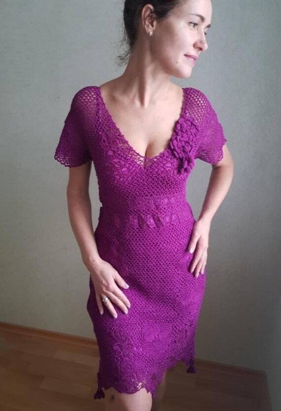 Vintage Crochet dress, Crochet mini dress
