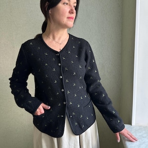 Vintage cardigan, Austrian cardigan , knitted  cardigan,  black cardigan, deer cardigan, Tyrol sweater,