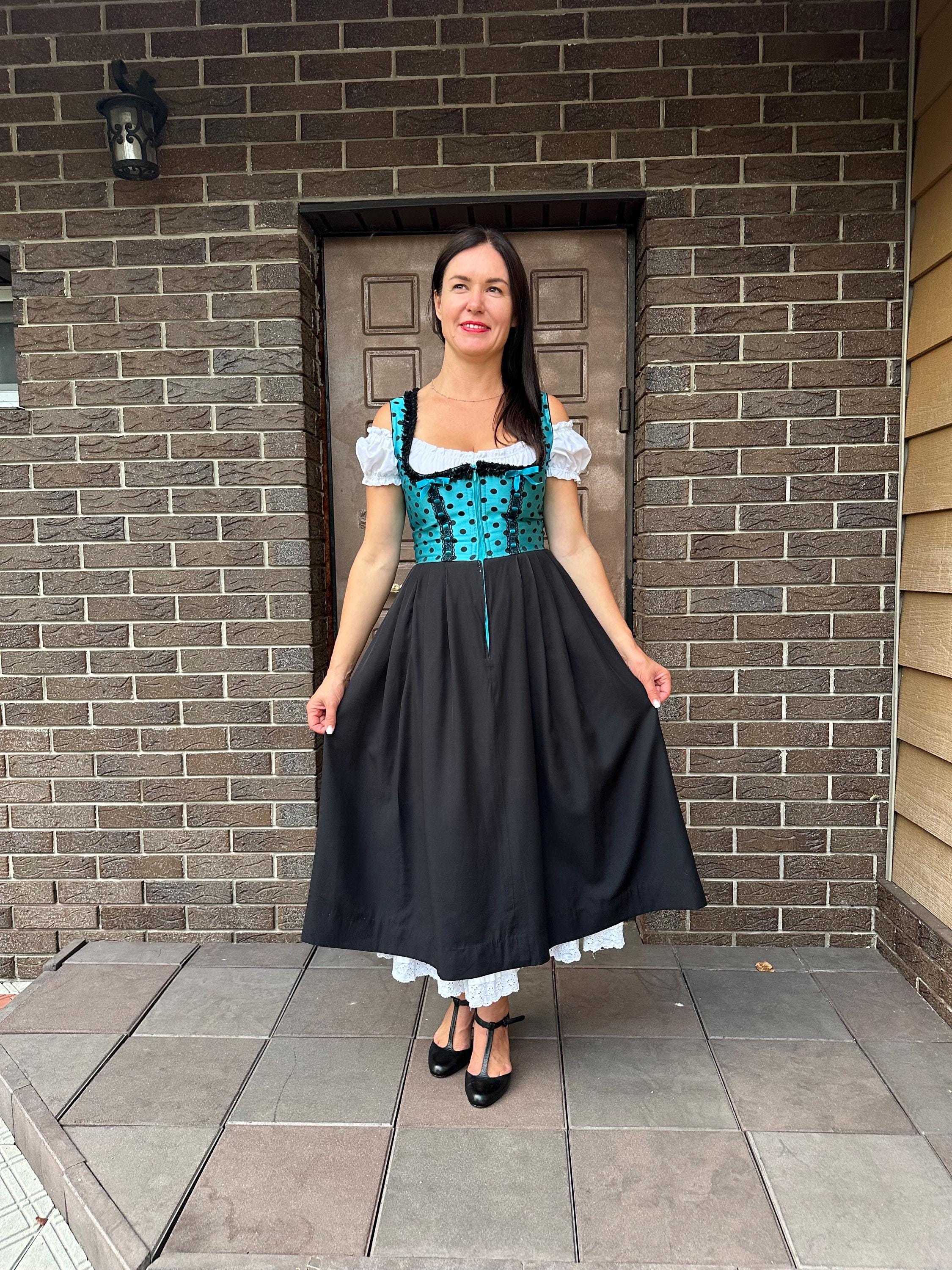 Dirndl-jurk voor dames, midi-jurk, bloemenkant, retro, grote maten, met veters op de rug en afneembare zijden strik, feestelijke jurk, Dirndl-blouse voor bruidsmeisjes, zilver/20, XXL