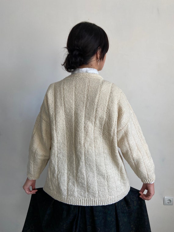 Vintage cardigan, knitted Austrian cardigan, beig… - image 9