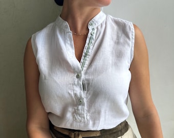 Blusa vintage, blusa austriaca, blusa de algodón, camisa blanca, blusa sin mangas, camisa folklórica bávara