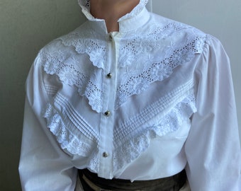 Vintage cotton Blouse, Hammerschmid white lace blouse, vintage Austrian Blouse with lace , Embroidered blouse