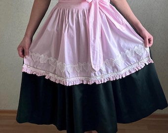 Krüger Dirndl Pink Apron, Vintage Lace Trim Apron,  Oktoberfest Bavarian Trachten Skirt Apron