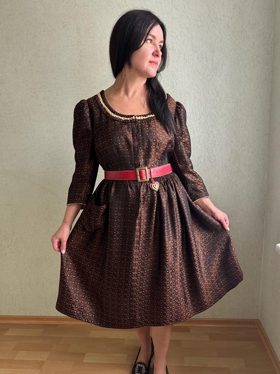 dirndl dress brown Vintage Austrian Dirndl Dress, Brown Trachten Gown, Traditional Folk  Costume, Victorian Dress, Dark Brown Brocade Gown, Cottagecore Dress