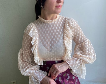 Vintage style blouse, lace guipure blouse,  Victorian style blouse, ivory blouse