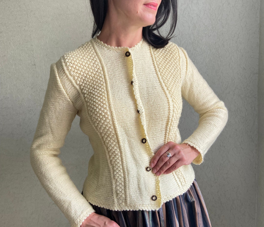 Vintage Cardigan, Knitted Austrian Cardigan, Beige Cardigan Vintage Cardigan, Knitted Austrian Cardigan, Beige Cardigan