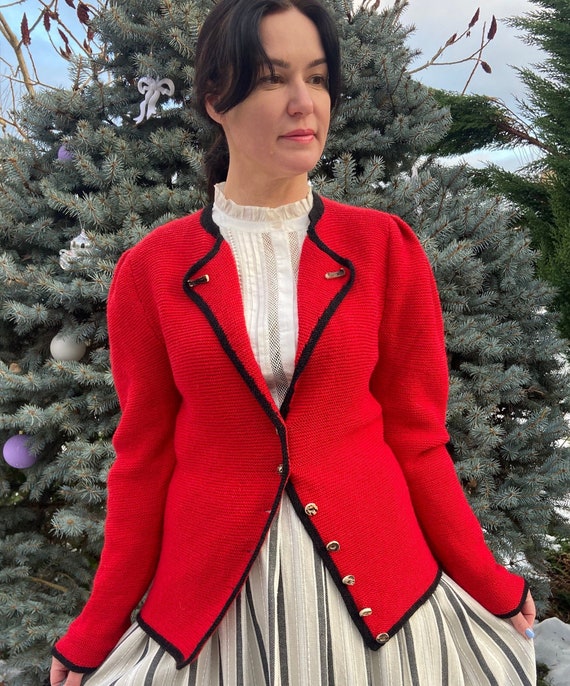 Vintage Cardigan, Knitted Austrian Cardigan, Puffy Sleeves