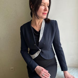 Elegant Vintage Wool Blazer with Hand‑Painted Zebra Collar,  Giorgio Grati Woman Blazer L