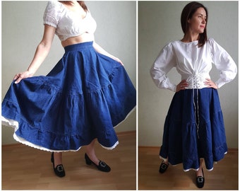 Vintage skirt,  maxi skirt , Vintage Denim Tiered Maxi Skirt, Casual skirt, High Waist skirt,  Cake jeans skirt,  cotton skirt, size S