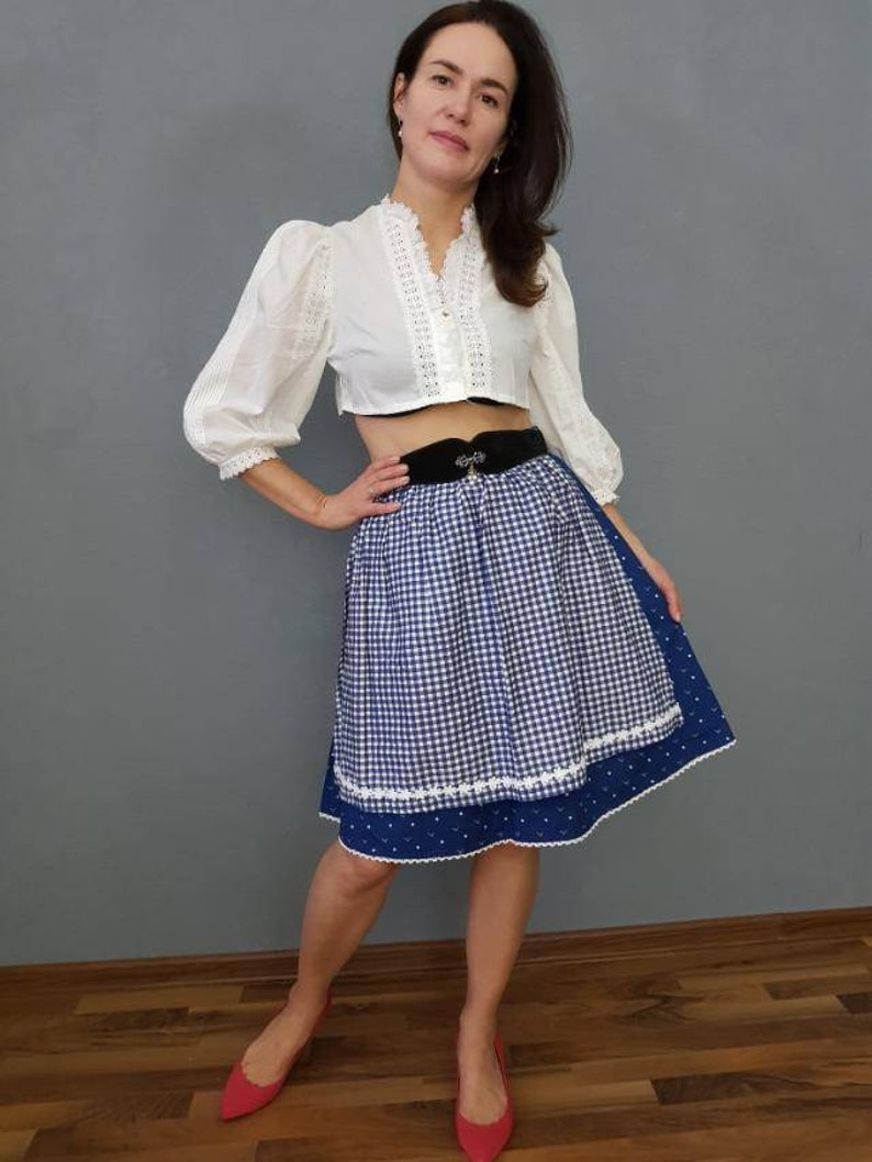 Vintage skirt, Dirndl skirt with apron, 1980s cotton skirt, Austrian Dirndl Skirt,skirt with lace, size S М , trachten skirt