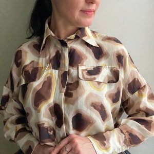 Vintage blouse, Silk blouse, Massimo Dutti Vintage style Blouse, long sleeves blouse , animal print blouse