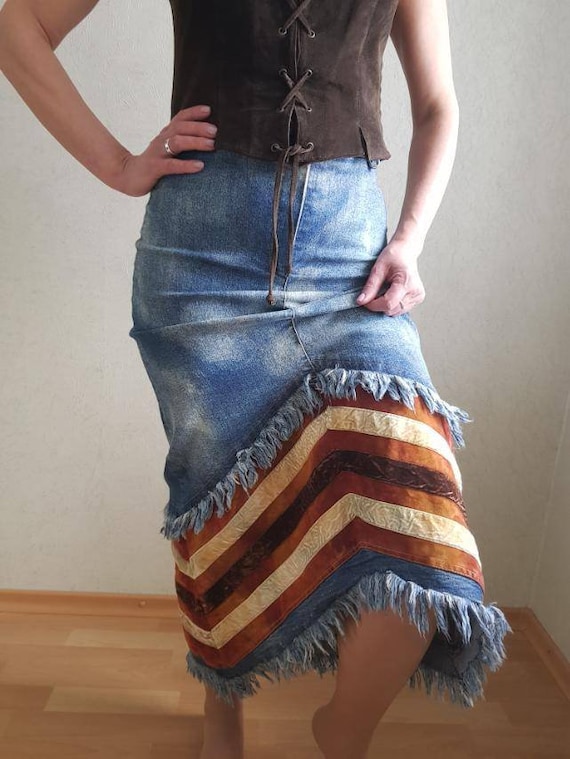 Midi jean skirt vintage hotsell